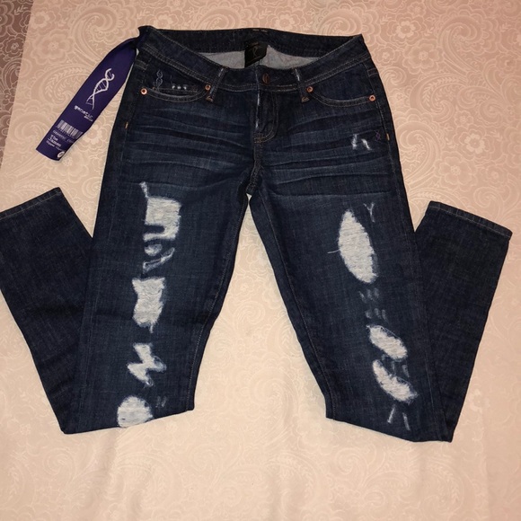 Dark Wash Distressed Jeans - Picture 1 of 3